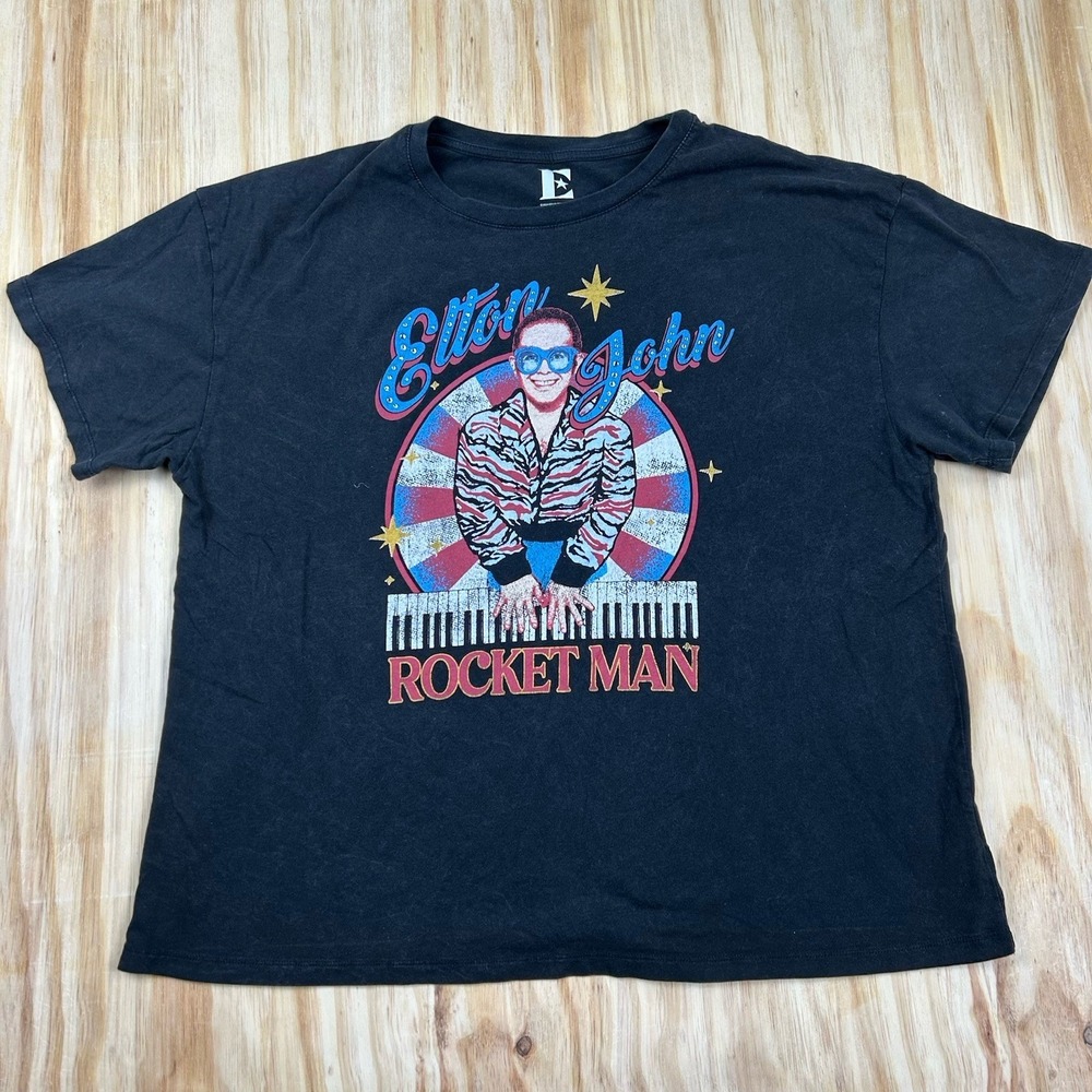 ELTON JOHN ROCKET MAN T-SHIRT‎ Mens SIZE XXL BLACK RETRO BAND TEE TOUR SHIRT